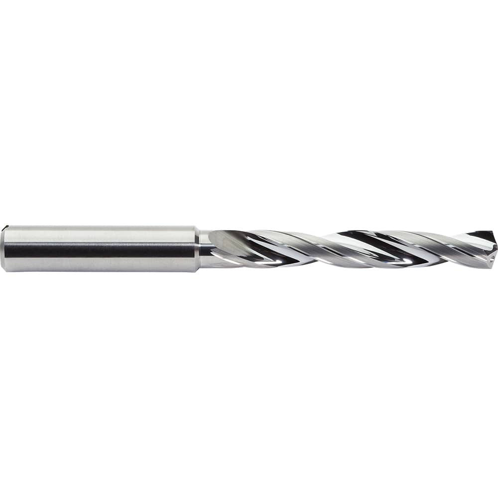 Jobber Length Drill Bit: 0.4567″ Dia, 142 °, Solid Carbide Bright/Uncoated, 4.6457″ OAL, Right Hand Cut, Helical Flute, Straight-Cylindrical Shank