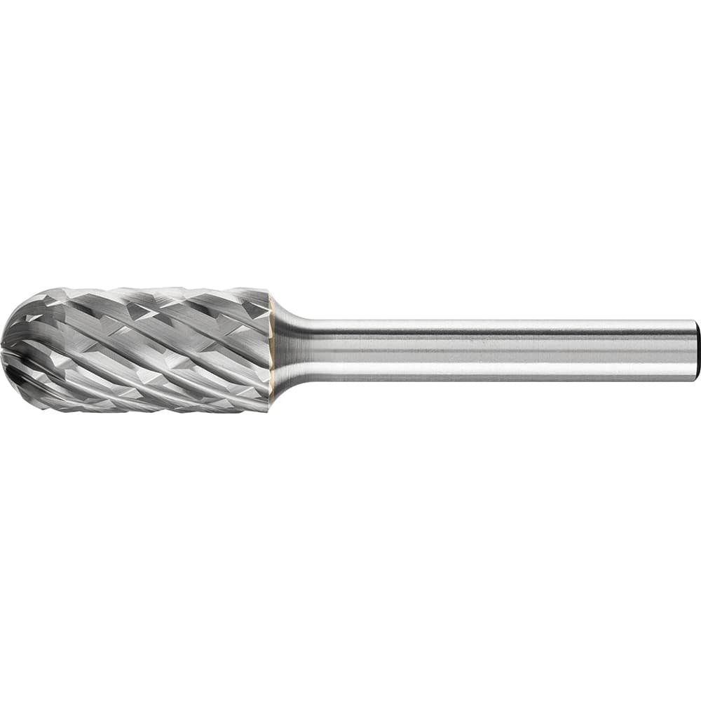 PFERD - SC-5, 1/2" Cut Diam, 1/4" Shank Diam, Carbide End Cut Diamond Cut Cylinder with Radius End Burr - Exact Industrial Supply