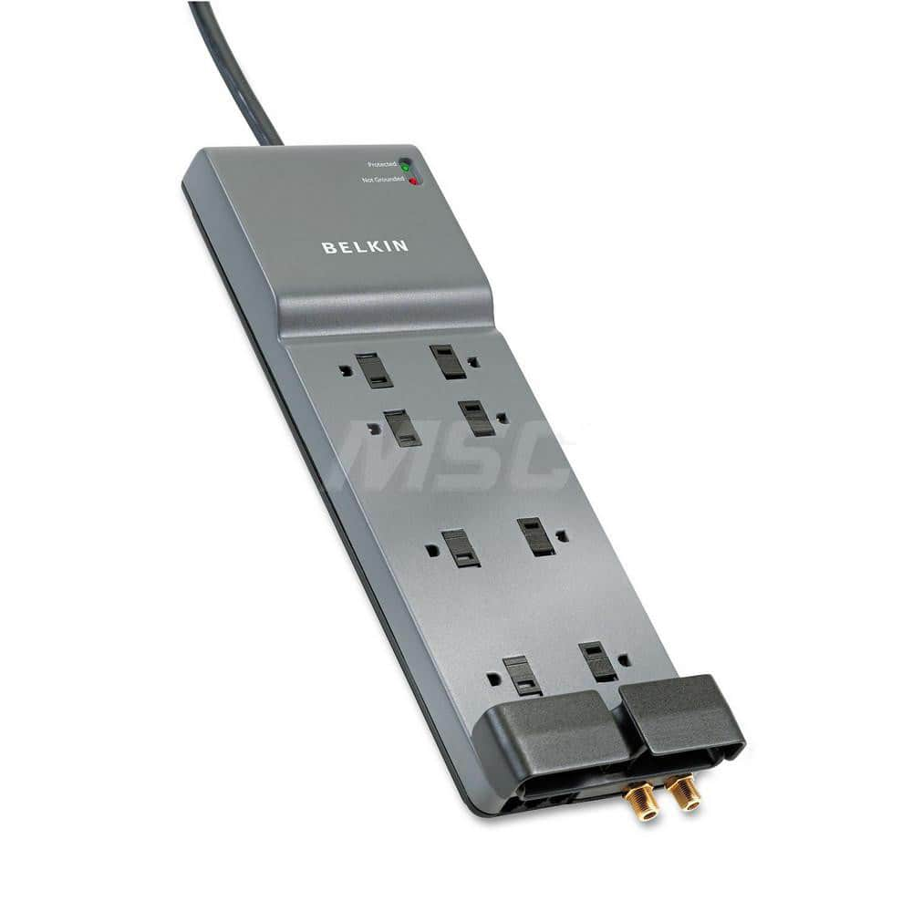 Belkin - Power Outlet Strips; Amperage: 15 ; Voltage: 125 ; Number of Outlets: 8 ; Material: Plastic ; Mounting Type: Floor ; Cord Length (Feet): 12 - Exact Industrial Supply