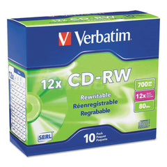 Verbatim - Office Machine Supplies & Accessories; Office Machine/Equipment Accessory Type: CD-RW Discs ; For Use With: Multi-Read CD & DVD Drives ; Storage Capacity: 700MB ; Color: Silver - Exact Industrial Supply