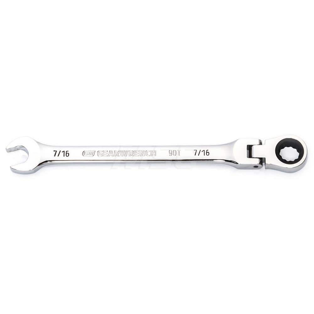 GEARWRENCH - Combination Wrenches; Type: Flex Head ; Tool Type: Ratcheting ; Size (Inch): 7/16 ; Number of Points: 12 ; Finish/Coating: Full Polish Chrome ; Material: Alloy Steel - Exact Industrial Supply