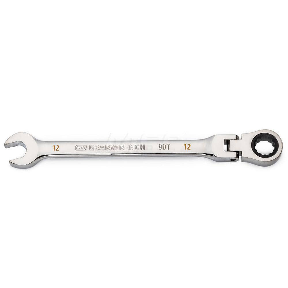 GEARWRENCH - Combination Wrenches; Type: Flex Head ; Tool Type: Ratcheting ; Size (mm): 12 ; Number of Points: 12 ; Finish/Coating: Full Polish Chrome ; Material: Alloy Steel - Exact Industrial Supply