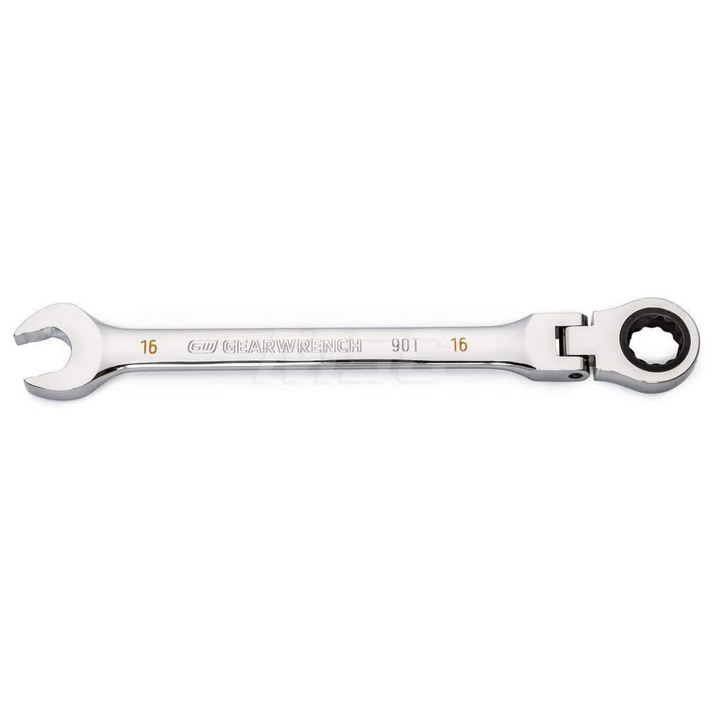 GEARWRENCH - Combination Wrenches; Type: Flex Head ; Tool Type: Ratcheting ; Size (mm): 16 ; Number of Points: 12 ; Finish/Coating: Full Polish Chrome ; Material: Alloy Steel - Exact Industrial Supply