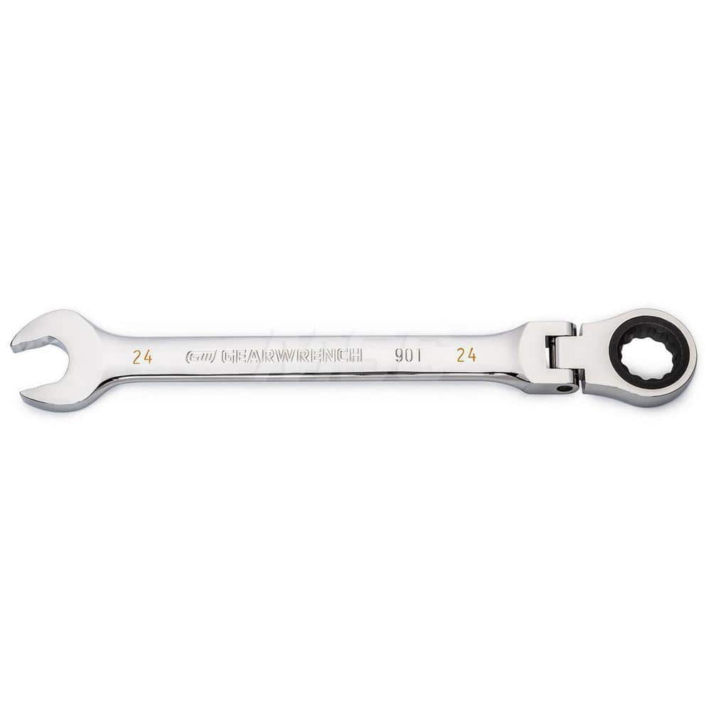 GEARWRENCH - Combination Wrenches; Type: Flex Head ; Tool Type: Ratcheting ; Size (mm): 24 ; Number of Points: 12 ; Finish/Coating: Full Polish Chrome ; Material: Alloy Steel - Exact Industrial Supply