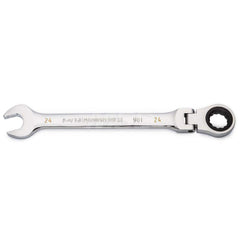 GEARWRENCH - Combination Wrenches; Type: Flex Head ; Tool Type: Ratcheting ; Size (mm): 24 ; Number of Points: 12 ; Finish/Coating: Full Polish Chrome ; Material: Alloy Steel - Exact Industrial Supply