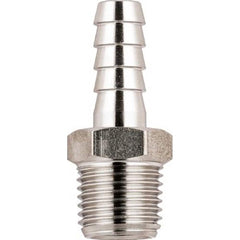 Aignep USA - Stainless Steel Pipe Fittings; Type: Male Hose Barb Adaptor ; Fitting Size: 1/4 ; End Connections: BSPT ; Material Grade: 316L Stainless Steel ; Pressure Rating (psi): 290 - Exact Industrial Supply