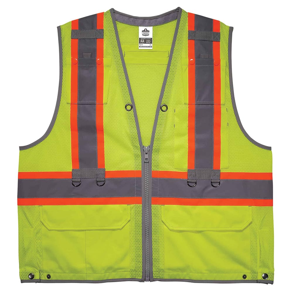 Ergodyne - High Visibility Vests; Vest Style: General Purpose ; Vest Type: Hi Visibility ; Front Closure: Zipper ; Material: Polyester ; Material Composition: Mesh ; Color: Lime - Exact Industrial Supply