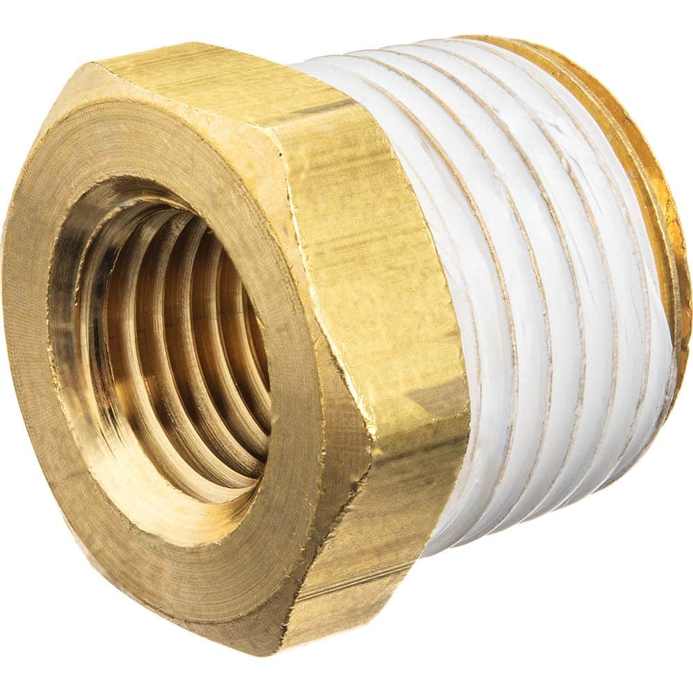 USA Sealing - Brass & Chrome Pipe Fittings; Type: Hex Bushing ; Fitting Size: 1-1/4 x 1/4 ; End Connections: MNPT x FNPT w/Thread Sealant ; Material: Brass ; Pressure Rating (psi): 125 ; Finish/Coating: Uncoated - Exact Industrial Supply