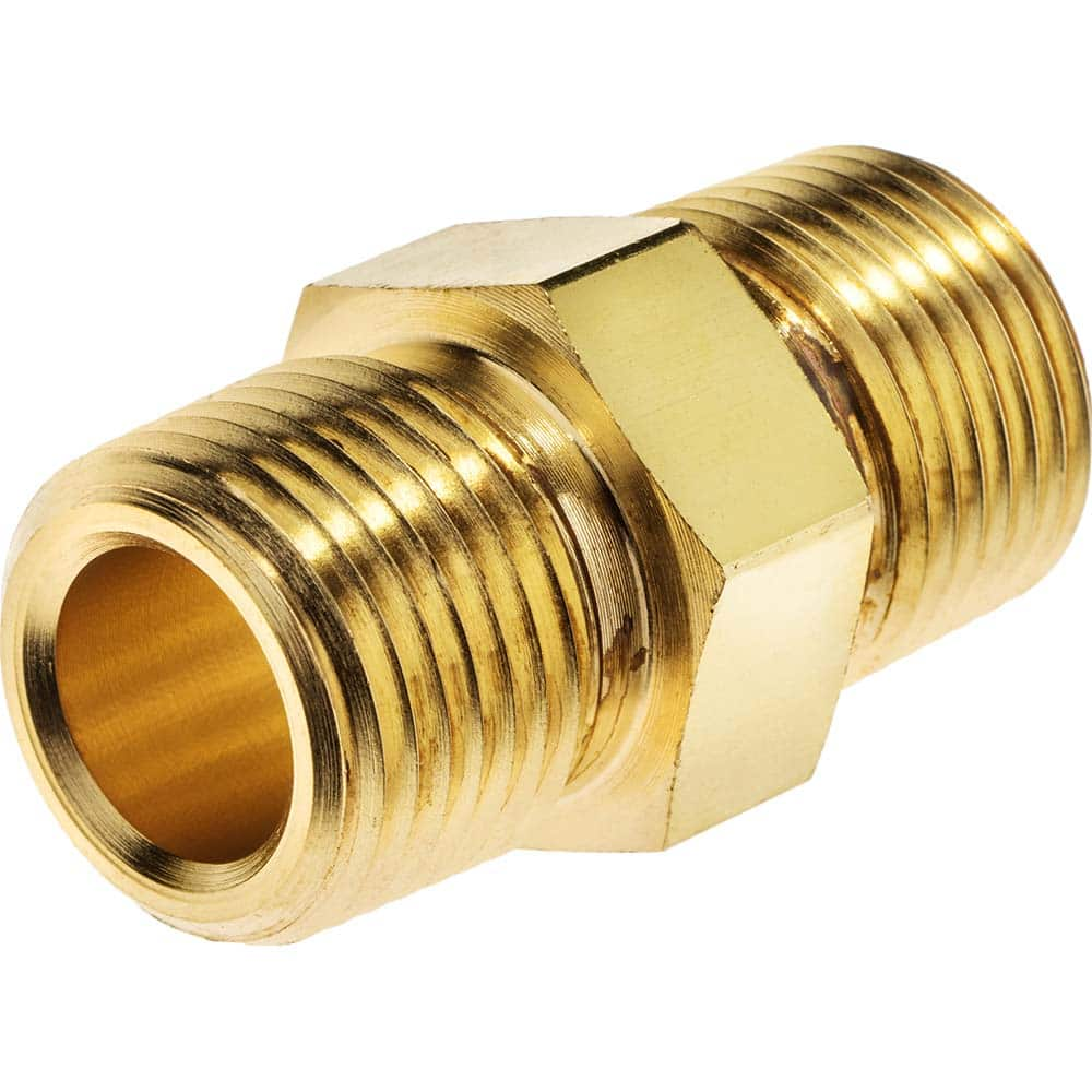 USA Sealing - Brass & Chrome Pipe Fittings; Type: Adapter ; Fitting Size: 1/8 x 1/8 ; End Connections: MNPT x MBSPT ; Material: Brass ; Pressure Rating (psi): 1000 ; Finish/Coating: Uncoated - Exact Industrial Supply