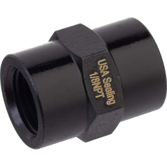 USA Sealing - Brass & Chrome Pipe Fittings; Type: Coupling ; Fitting Size: 3/8 x 3/8 ; End Connections: FNPTF x FNPTF ; Material: Brass ; Pressure Rating (psi): 1000 ; Finish/Coating: Black Zinc - Exact Industrial Supply