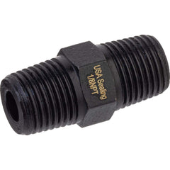 USA Sealing - Brass & Chrome Pipe Fittings; Type: Hex Nipple ; Fitting Size: 3/8 x 3/8 ; End Connections: MNPTF x MNPTF ; Material: Brass ; Pressure Rating (psi): 1000 ; Finish/Coating: Black Zinc - Exact Industrial Supply