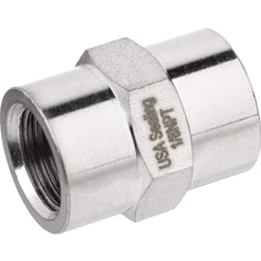 USA Sealing - Brass & Chrome Pipe Fittings; Type: Coupling ; Fitting Size: 1/2 x 1/2 ; End Connections: FNPTF x FNPTF ; Material: Brass ; Pressure Rating (psi): 1000 ; Finish/Coating: Nickel Plated - Exact Industrial Supply