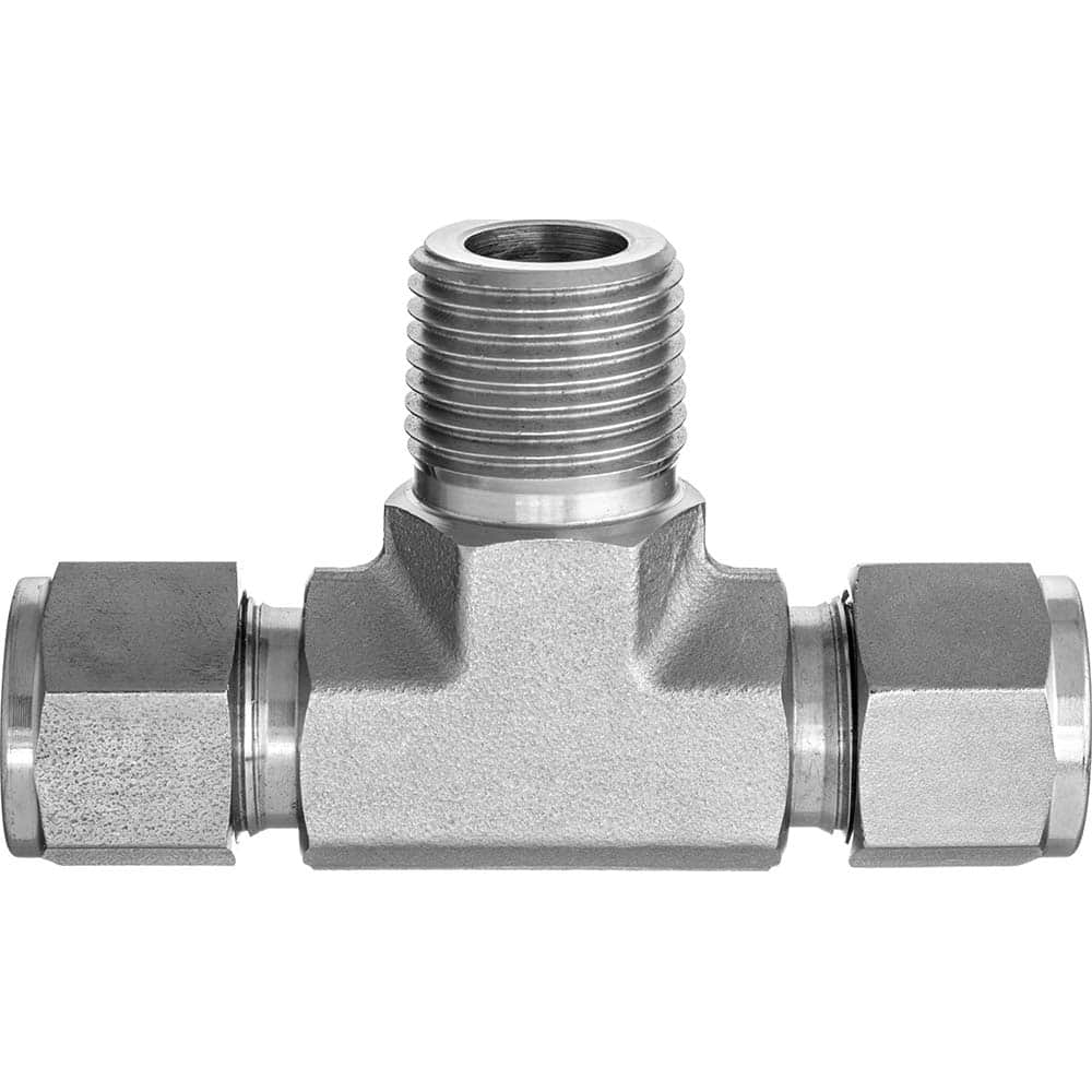 USA Sealing - Metal Compression Tube Fittings; Type: Branch Tee ; End Connections: Tube OD x Male NPT ; Tube Outside Diameter (Inch): 3/8 ; Thread Size: 3/8 ; Material: Steel ; Maximum Working Pressure (psi): 3100.000 - Exact Industrial Supply