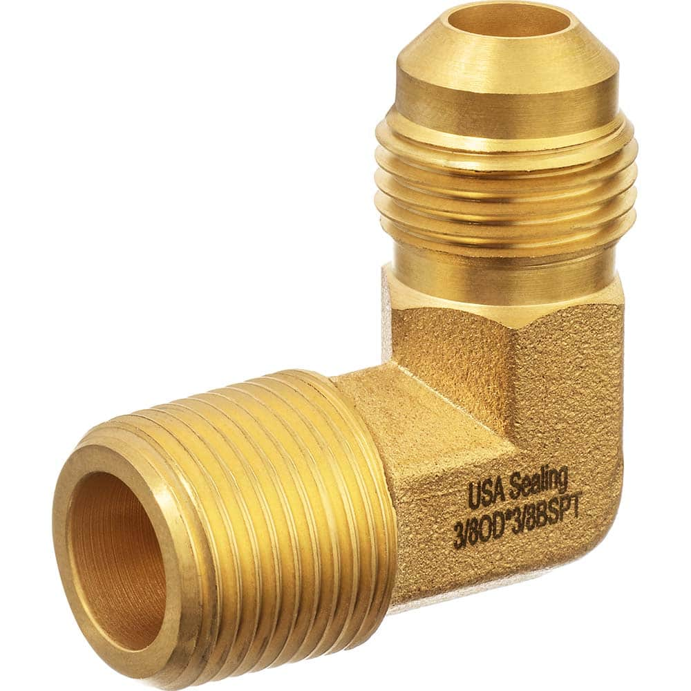 USA Sealing - Metal Flared Tube Fittings; Type: 90 Elbow ; Flared Degrees: 45 ; End Connections: Male JIC x MBSPT ; Thread Size: 3/8 ; Tube Outside Diameter (Inch): 1/2 ; Thread Type: Male BSPT - Exact Industrial Supply