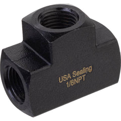 USA Sealing - Brass & Chrome Pipe Fittings; Type: Tee ; Fitting Size: 1/8 x 1/8 x 1/8 ; End Connections: FNPTF x FNPTF x FNPTF ; Material: Brass ; Pressure Rating (psi): 1000 ; Finish/Coating: Black Zinc - Exact Industrial Supply