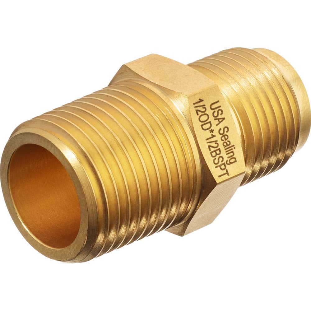 USA Sealing - Metal Flared Tube Fittings; Type: Straight Adapter ; Flared Degrees: 45 ; End Connections: Male JIC x MBSPT ; Thread Size: 1/2 ; Tube Outside Diameter (Inch): 1/2 ; Thread Type: Male BSPT - Exact Industrial Supply