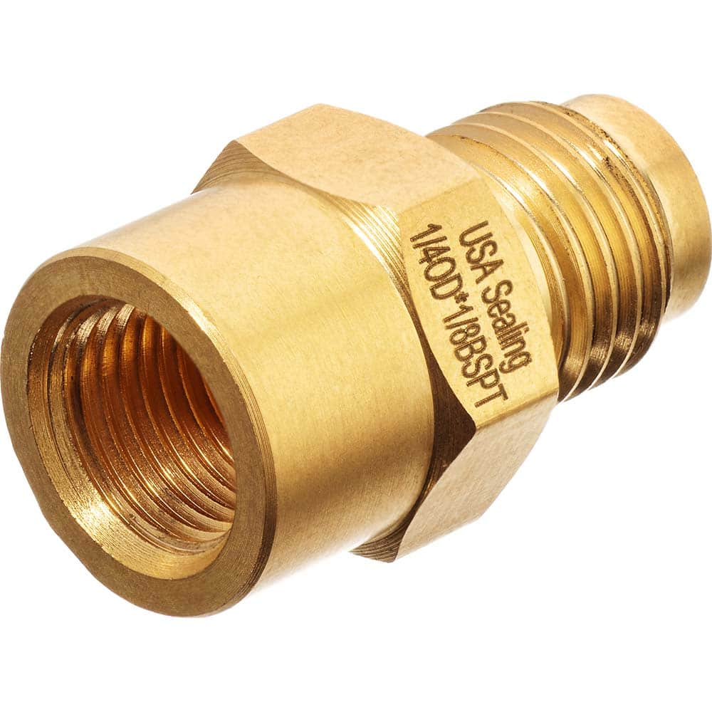 USA Sealing - Metal Flared Tube Fittings; Type: Straight Adapter ; Flared Degrees: 45 ; End Connections: Male JIC x FBSPT ; Thread Size: 1/4 ; Tube Outside Diameter (Inch): 3/8 ; Thread Type: FBSPT - Exact Industrial Supply