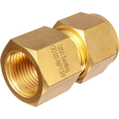 USA Sealing - Metal Compression Tube Fittings; Type: Female Straight Fitting ; End Connections: Tube OD x FNPT ; Tube Outside Diameter (mm): 14 ; Thread Size: 1/2 ; Material: Brass ; Compression Style: Double Ferrule - Exact Industrial Supply