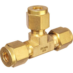 USA Sealing - Metal Compression Tube Fittings; Type: Union Tee ; End Connections: Tube OD x Tube OD ; Tube Outside Diameter (mm): 14 ; Thread Size: None ; Material: Brass ; Compression Style: Double Ferrule - Exact Industrial Supply