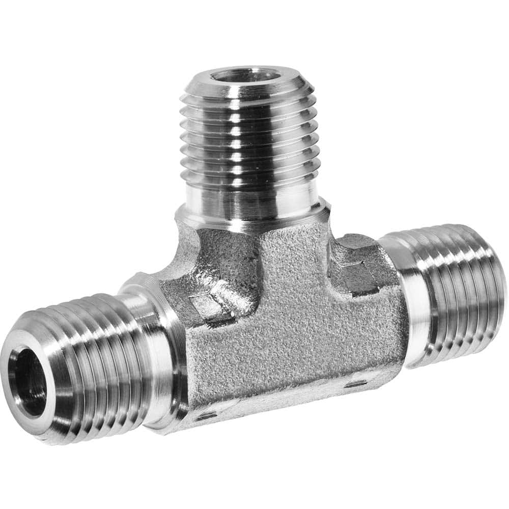 USA Sealing - Stainless Steel Pipe Fittings; Type: Tee ; Fitting Size: 3/8 x 3/8 x 3/8 ; End Connections: MNPT x MNPT x MNPT ; Material Grade: 304 ; Pressure Rating (psi): 7300 - Exact Industrial Supply