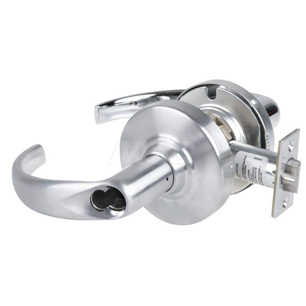 Lever Locksets; Type: Cylindrical Lock; Key Type: Keyless; Strike Type: Curved Lip Strike; Finish/Coating: Satin Chrome; Material: Metal; Material: Metal; Door Thickness: 1.75 in; Backset: 2.75 in; Cylinder Type: No Keyway; Minimum Order Quantity: Metal;