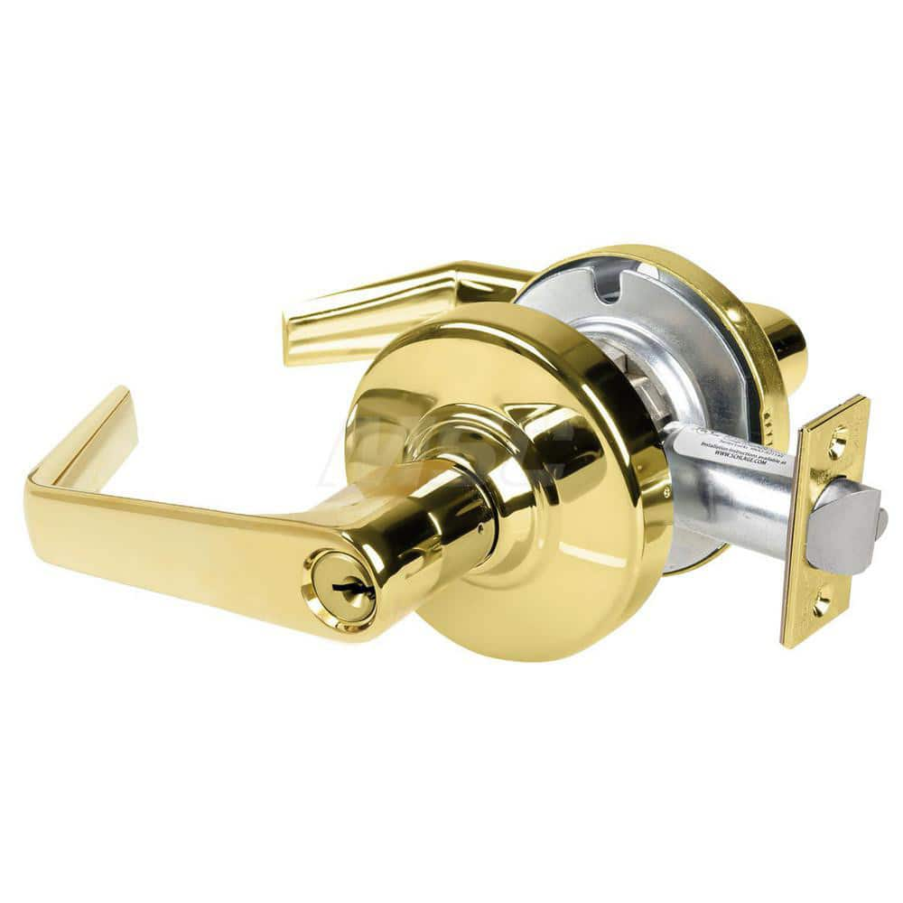 Lever Locksets; Type: Cylindrical Lock; Key Type: Keyed Different; Strike Type: Curved Lip Strike; Finish/Coating: Bright Brass; Material: Metal; Material: Metal; Door Thickness: 1.75 in; Backset: 2.75 in; Cylinder Type: Schlage C Keyway; Minimum Order Qu