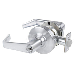 Lever Locksets; Type: Cylindrical Lock; Key Type: Keyed Different; Strike Type: Curved Lip Strike; Finish/Coating: Satin Chrome; Material: Metal; Material: Metal; Door Thickness: 1.75 in; Backset: 2.75 in; Cylinder Type: Schlage C Keyway; Minimum Order Qu