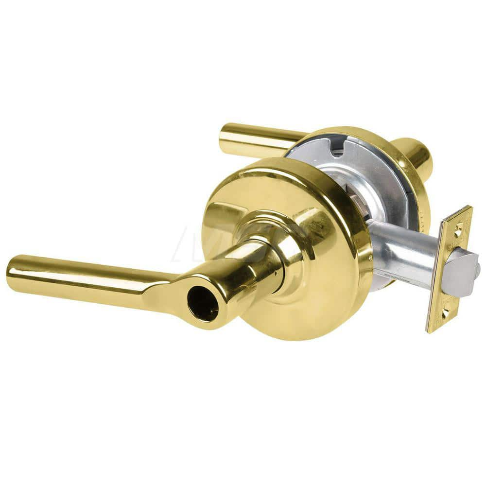 Lever Locksets; Type: Cylindrical Lock; Key Type: Keyless; Strike Type: Curved Lip Strike; Finish/Coating: Bright Brass; Material: Metal; Material: Metal; Door Thickness: 1.75 in; Backset: 2.75 in; Cylinder Type: No Keyway; Minimum Order Quantity: Metal;