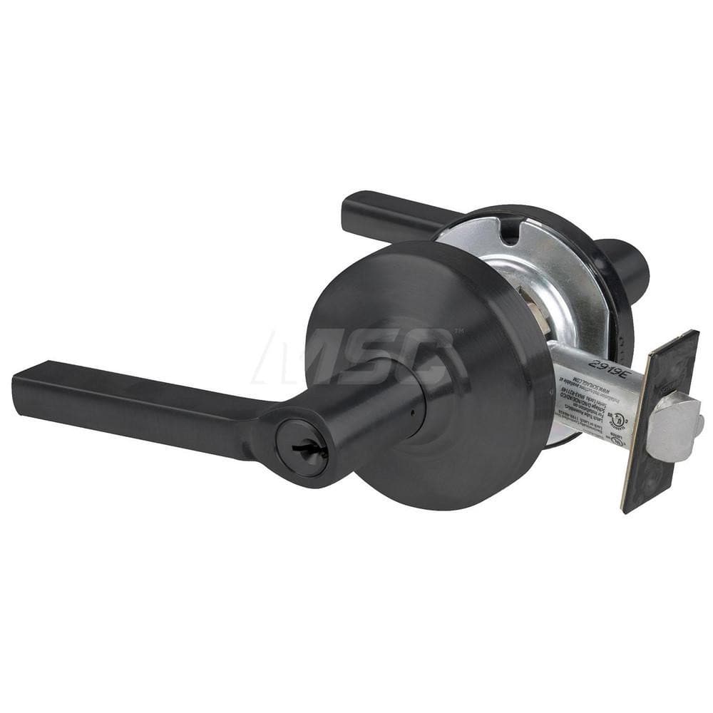 Lever Locksets; Type: Cylindrical Lock; Key Type: Keyed Different; Strike Type: Curved Lip Strike; Finish/Coating: Matte Black; Material: Metal; Material: Metal; Door Thickness: 1.75 in; Backset: 2.75 in; Cylinder Type: Schlage C Keyway; Minimum Order Qua