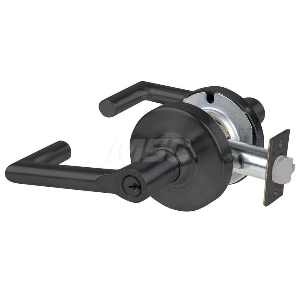 Lever Locksets; Type: Cylindrical Lock; Key Type: Keyed Different; Strike Type: Curved Lip Strike; Finish/Coating: Matte Black; Material: Metal; Material: Metal; Door Thickness: 1.75 in; Backset: 2.75 in; Cylinder Type: Schlage C Keyway; Minimum Order Qua