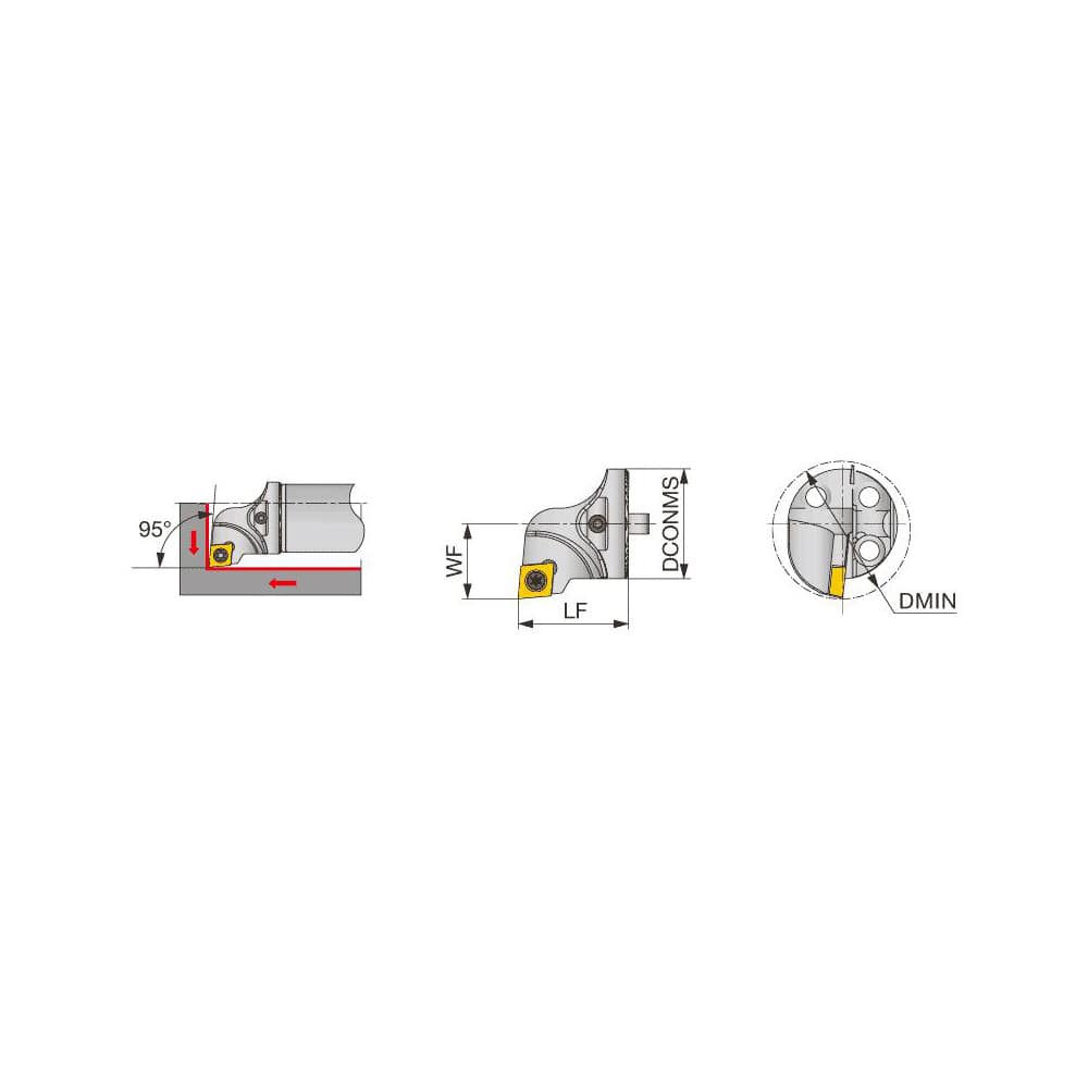 Replaceable Boring Bar Heads; Compatible Insert Style: CCMT; Compatible Insert Size Code: 32.52; Tool Material: Steel; Multi-use Tool: Yes; Lead Angle: 93.000; Through Coolant: Normal Pressure; For Shank Diameter: 0.9840 in; Cutting Tool Application: Faci