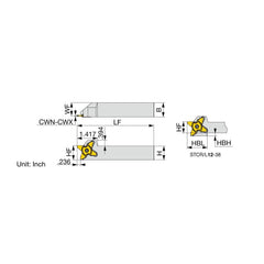 Indexable Grooving Toolholder:  STCL12-38,  0.1575″ Max Groove Width 0.3937″ Max Depth,  Uses 38 Inserts,  0.7500″ Shank Height,  3/4″ Shank Width,  No