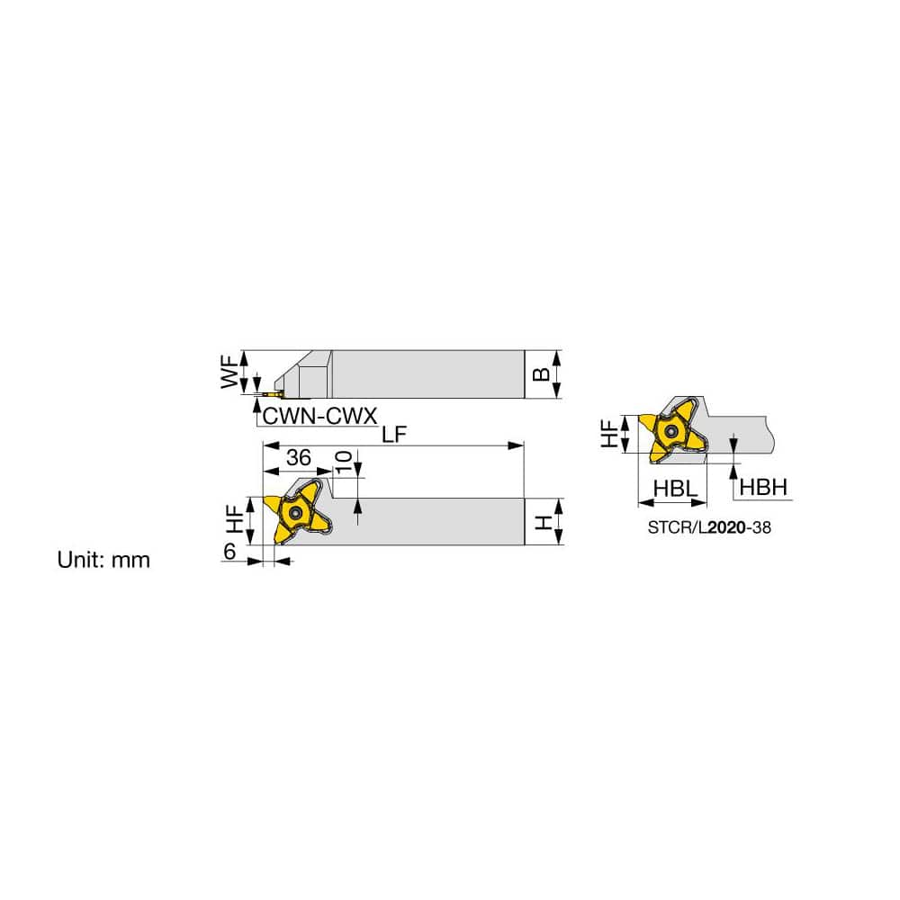 Indexable Grooving Toolholder:  STCR3232-38, Uses 38 Inserts,  No