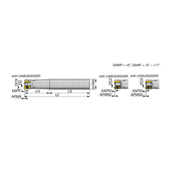 Indexable High-Feed End Mill: 1-1/4″ Cut Dia, 1-1/4″ Straight Shank Uses 6 LNMU Inserts, 0.039″ Max Depth, 6″ OAL, Through Coolant