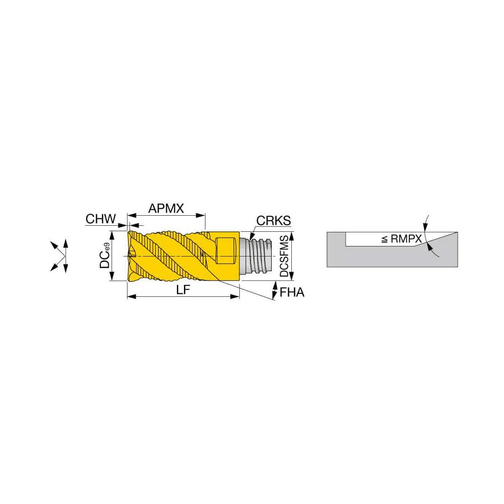 Corner Chamfer End Mill Head: 0.315″ Dia, 45 °, 4 Flute S06, TiAlN Finish, Helical Flute, Series VED