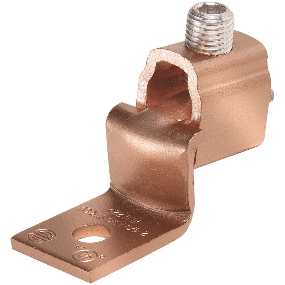 Burndy - Ring Terminals; Terminal Type: Rectangle ; Insulation Type: NonInsulated ; Connection Type: Lug ; Compatible Wire Size (AWG): 2-1/0 (Strand) ; Stud Size (Inch): 1/4 ; Color: Copper - Exact Industrial Supply