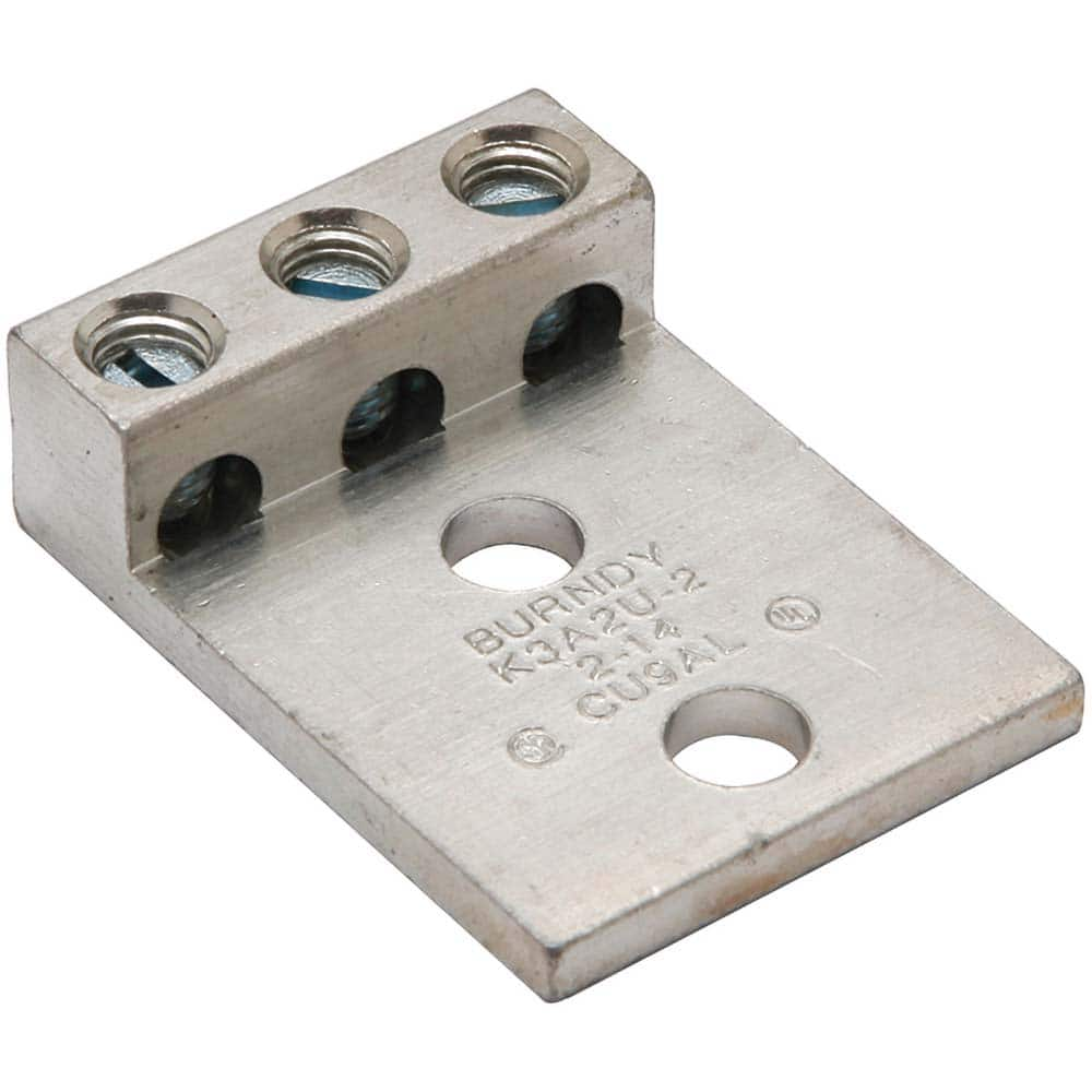 Burndy - Ring Terminals; Terminal Type: Rectangle ; Insulation Type: NonInsulated ; Connection Type: Lug ; Compatible Wire Size (AWG): 14-2 (Strand) ; Stud Size (Inch): 5/16 ; Color: Aluminum - Exact Industrial Supply