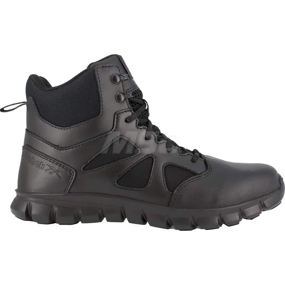 Work Boot: Size 10.5, 6″ High, Leather, Plain Toe Black, Medium Width, Non-Slip Sole