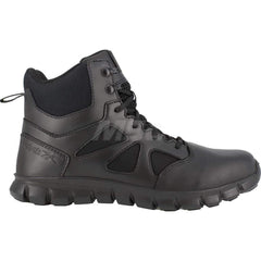 Work Boot: Size 7.5, 6″ High, Leather, Plain Toe Black, Medium Width, Non-Slip Sole