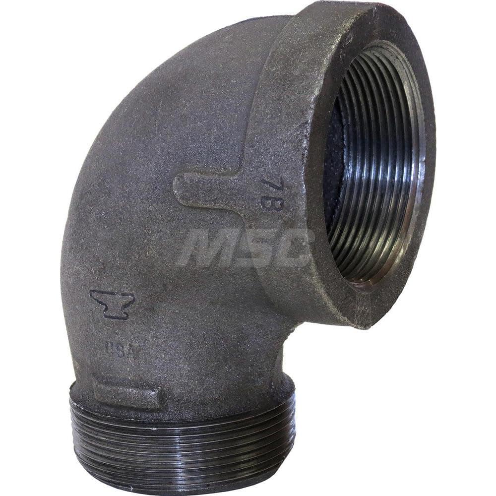 Black 90 ° Street Elbow: 1-1/2 x 1-1/4″, 150 psi, Threaded Malleable Iron, Black Finish, Class 150