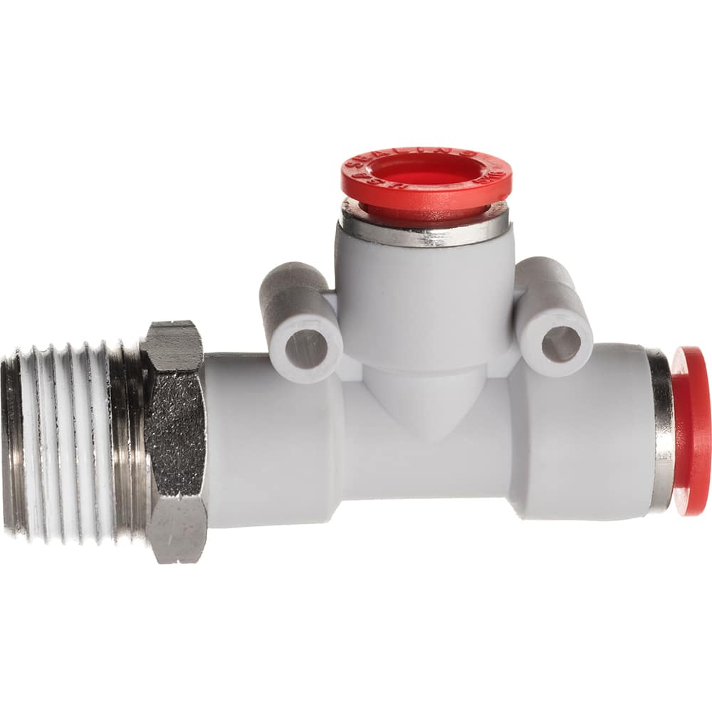 Push-To-Connect Tube Fitting: Male Run Tee, 1/2″ OD Polybutylene, 350 psi