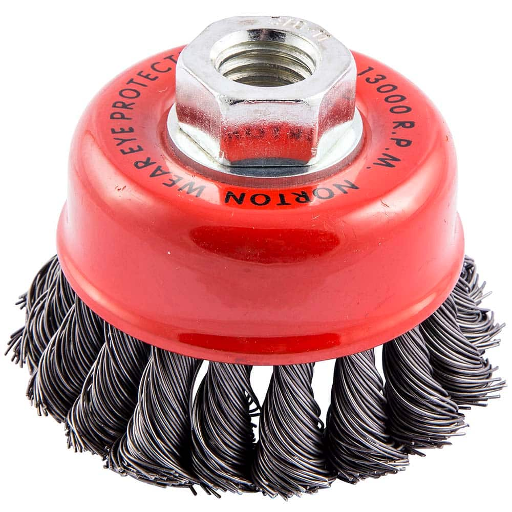 Norton - 3-1/2" Diam 5/8-11 Threaded Arbor Carbon Steel Fill Cup Brush - Caliber Tooling