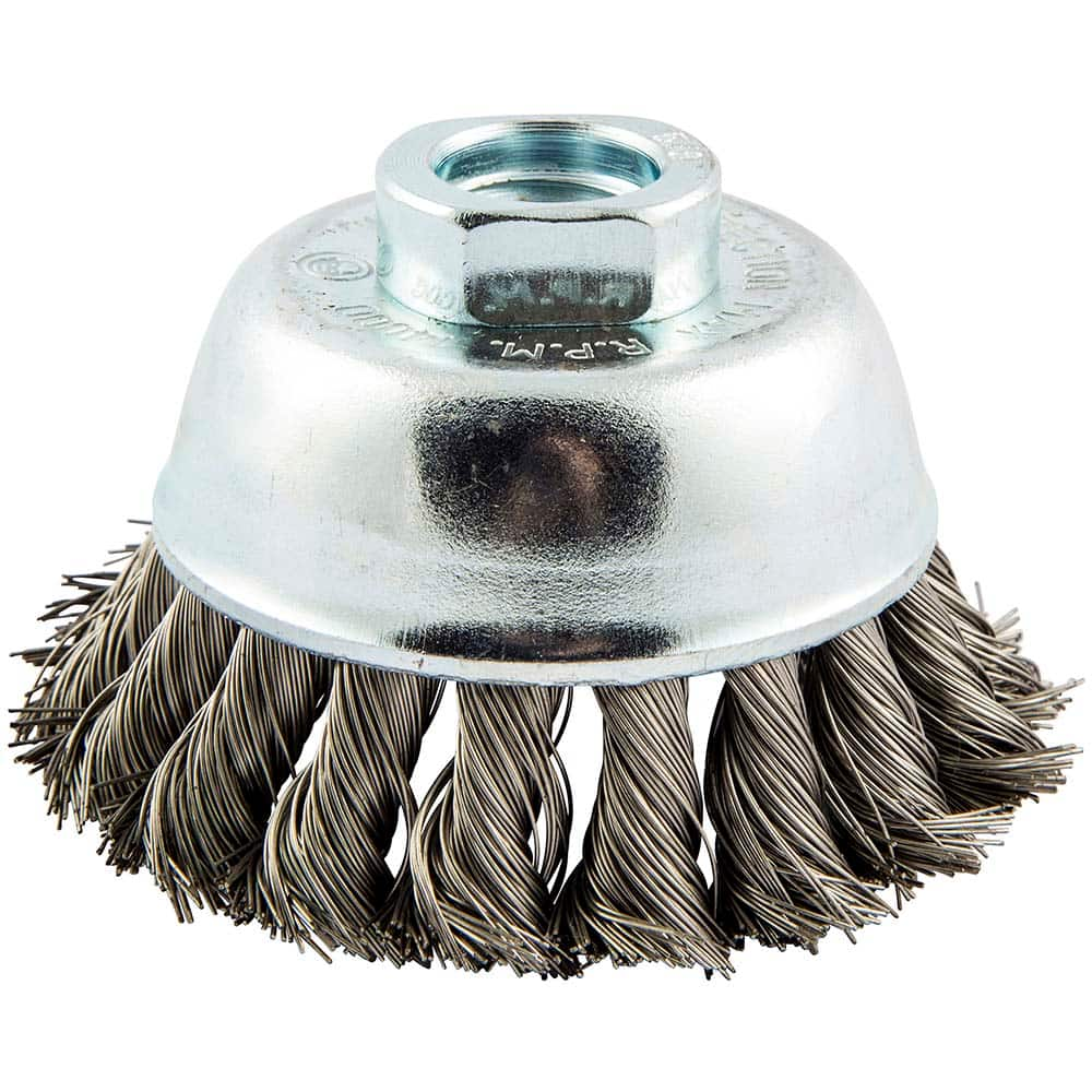 Norton - 2-3/4" Diam 5/8-11 Threaded Arbor Stainless Steel Fill Cup Brush - Caliber Tooling