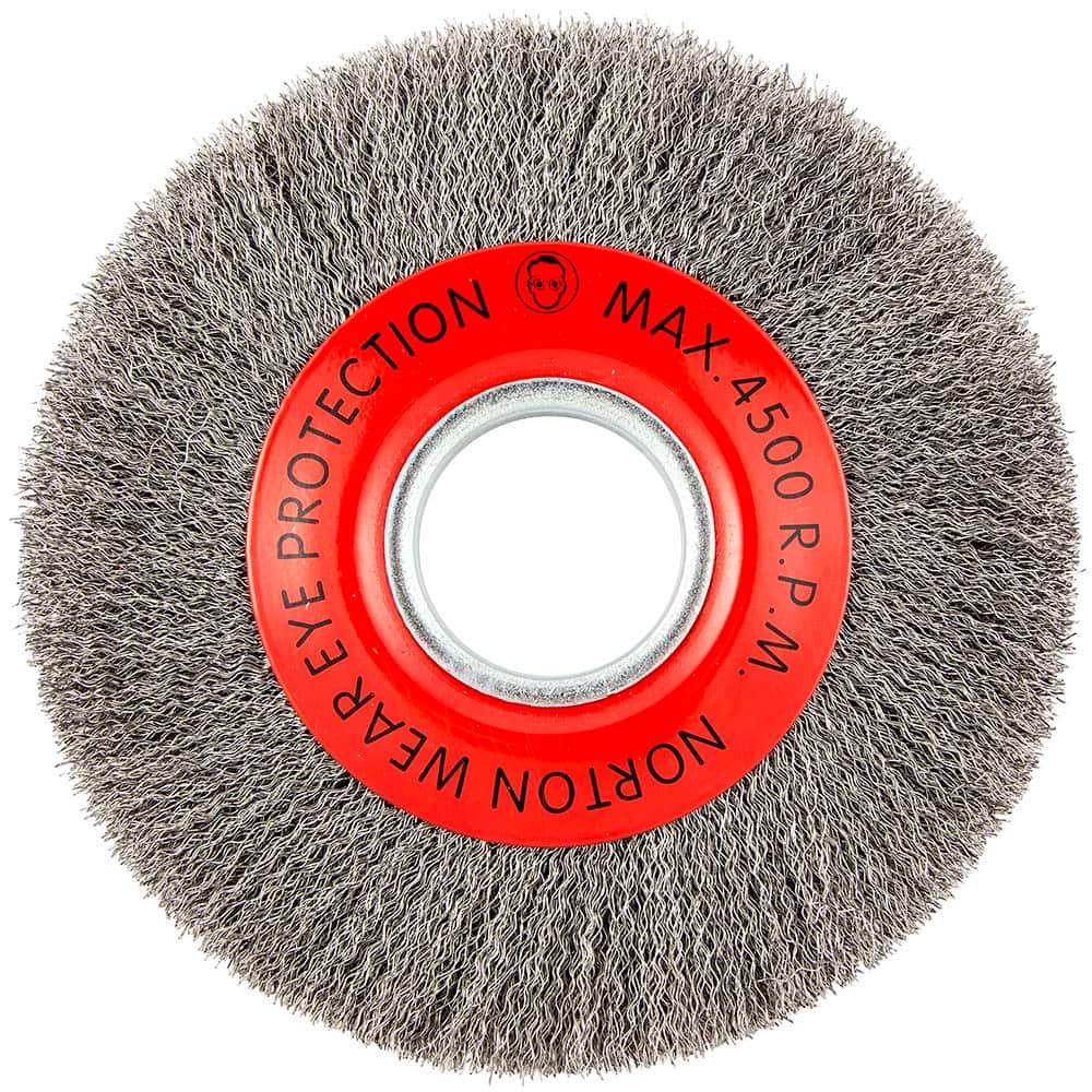 Norton - 8" OD, 2" Arbor Hole, Crimped Carbon Wheel Brush - Caliber Tooling