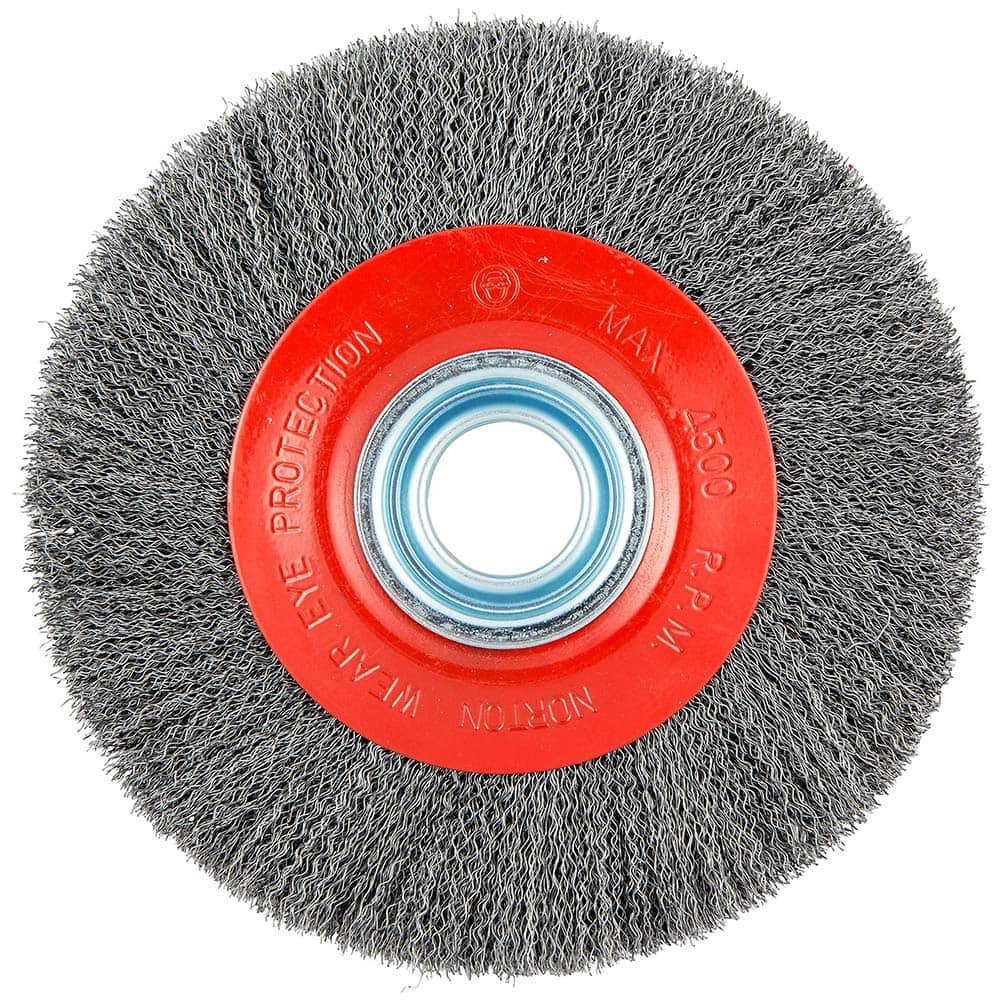 Norton - 8" OD, 1-1/4" Arbor Hole, Crimped Carbon Wheel Brush - Caliber Tooling