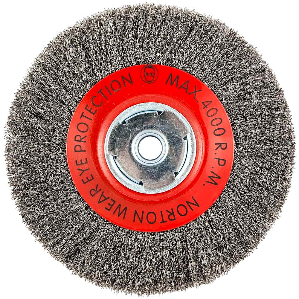 Norton - 8" OD, 5/8" Arbor Hole, Crimped Carbon Wheel Brush - Caliber Tooling