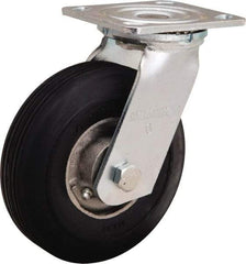 Hamilton - 6" Diam x 2" Wide, Rubber Swivel Caster - 300 Lb Capacity, Top Plate Mount, 4" x 4-1/2" Plate, Straight Roller Bearing - Caliber Tooling