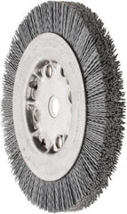 Weiler - 6" OD, 5/8" Arbor Hole, Crimped Nylon Wheel Brush - 5/8" Face Width, 7/8" Trim Length, 0.035" Filament Diam, 4,500 RPM - Caliber Tooling