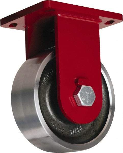 Hamilton - 8" Diam x 3" Wide x 10-1/2" OAH Top Plate Mount Rigid Caster - Forged Steel, 10,000 Lb Capacity, Tapered Roller Bearing, 6-1/2 x 7-1/2" Plate - Caliber Tooling