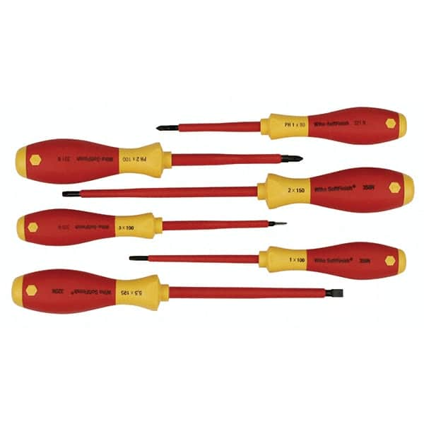 Wiha - 6 Piece Slotted, Phillips & Square Screwdriver Set - Bit Sizes: Philips #1 & #2, Comes in Vinyl Pouch - Caliber Tooling